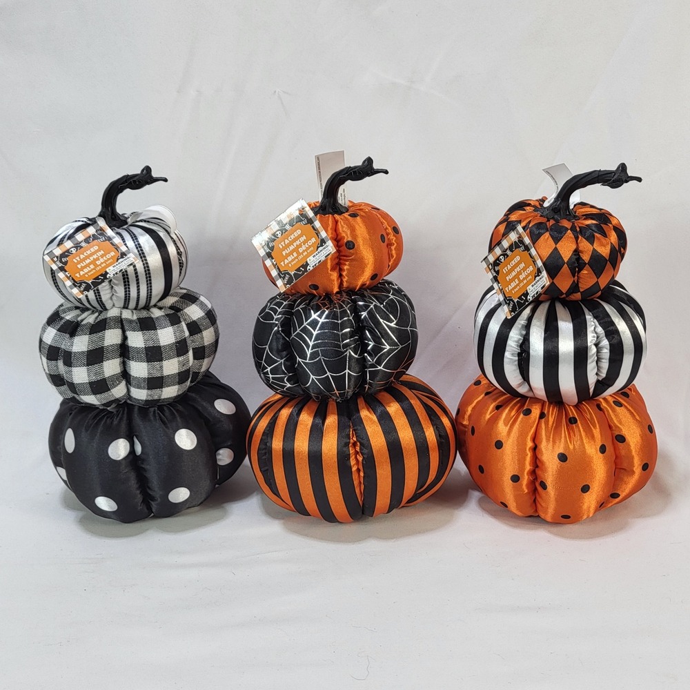 Regent Products 9in Stacked Pumpkin Table Decor Set of 3 Halloween Fabric Plush